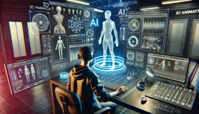 3D animator working in a high-tech studio